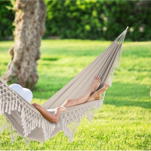 Bliss Hammocks Fringed Hammock in a Bag Cream NEW - Picture 5 of 9